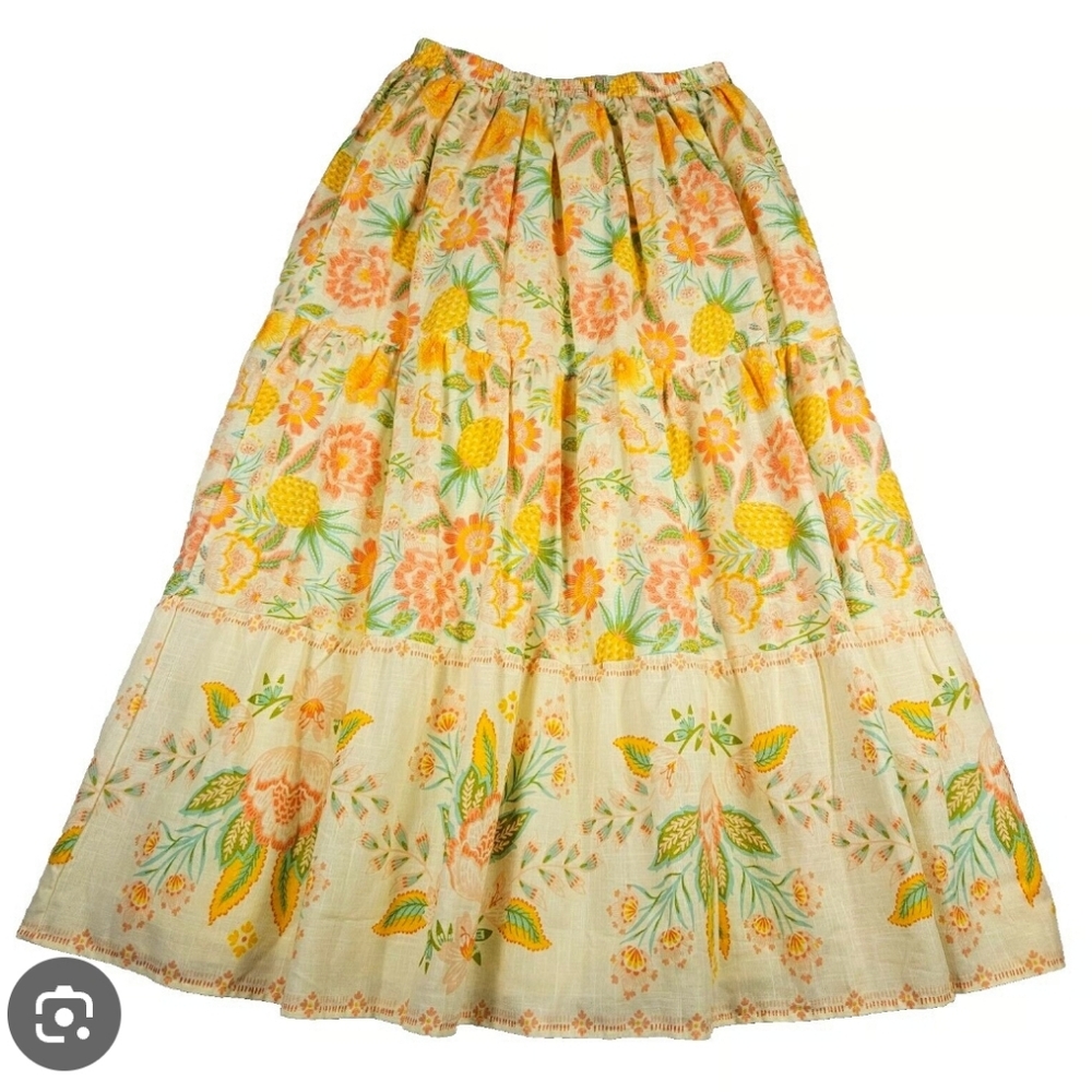 Rachel Zoe Floral A-Line Skirt - Cream and Orange